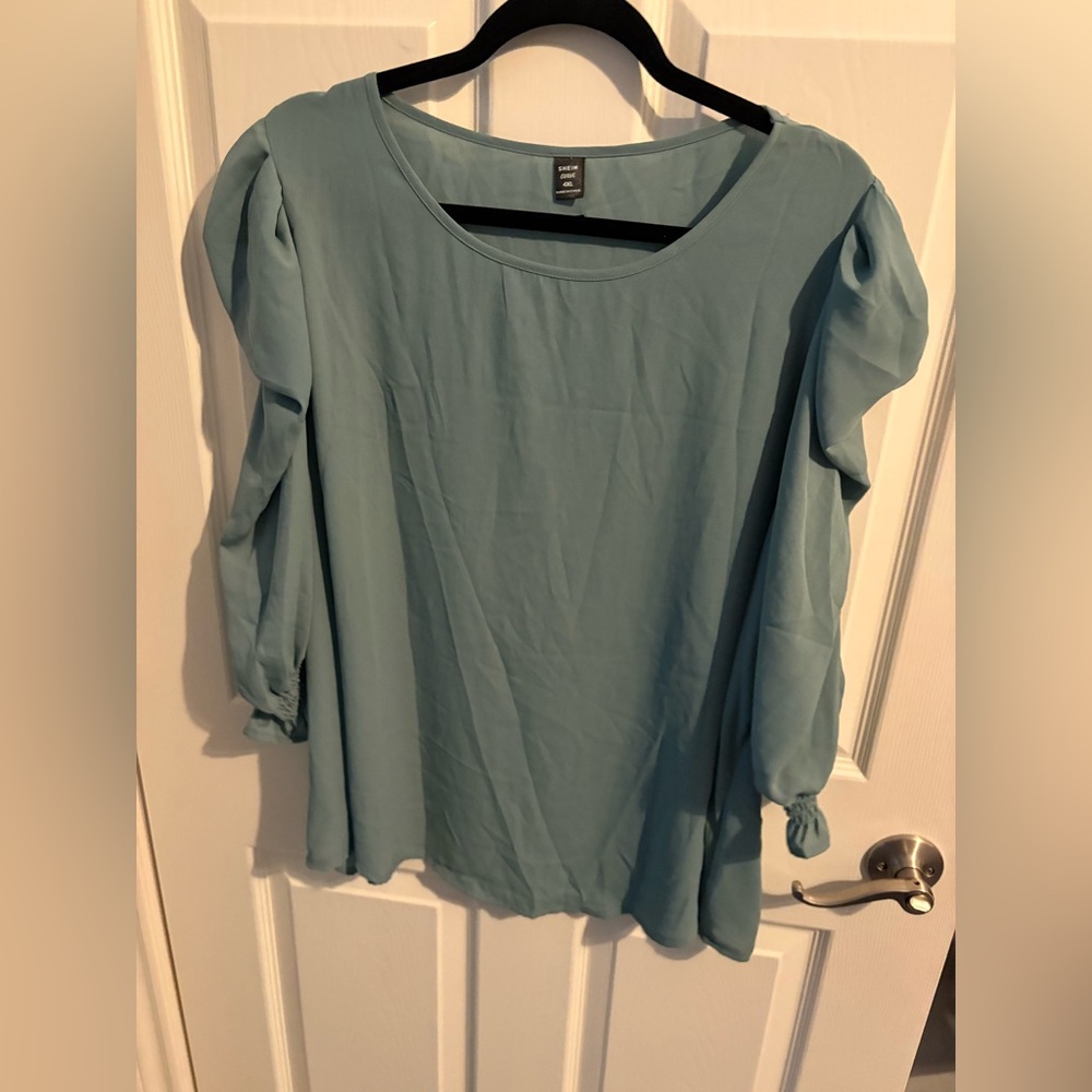 411- SHEIN sage green Puff-Sleeve Blouse